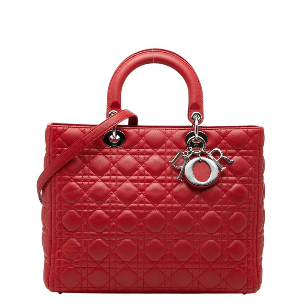 Dior Cannage Lady Handbag Crossbody Bag Red Leather